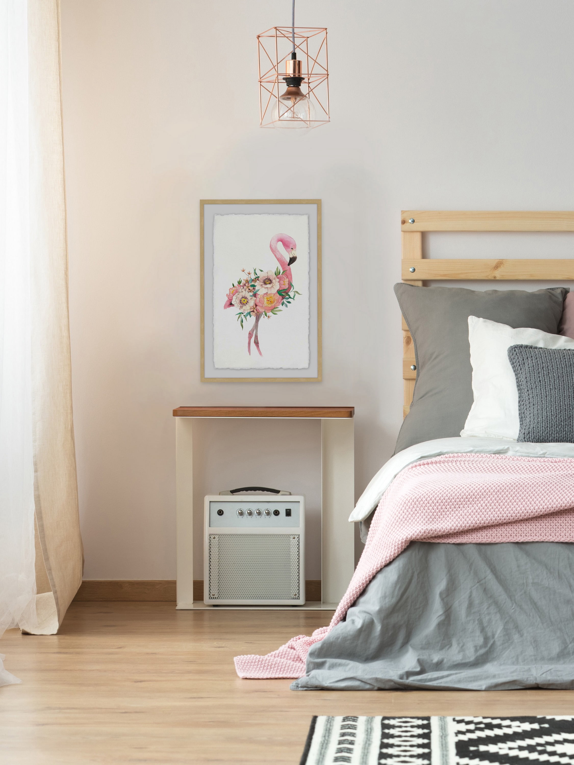 Floral Flamingo Framed Painting Print