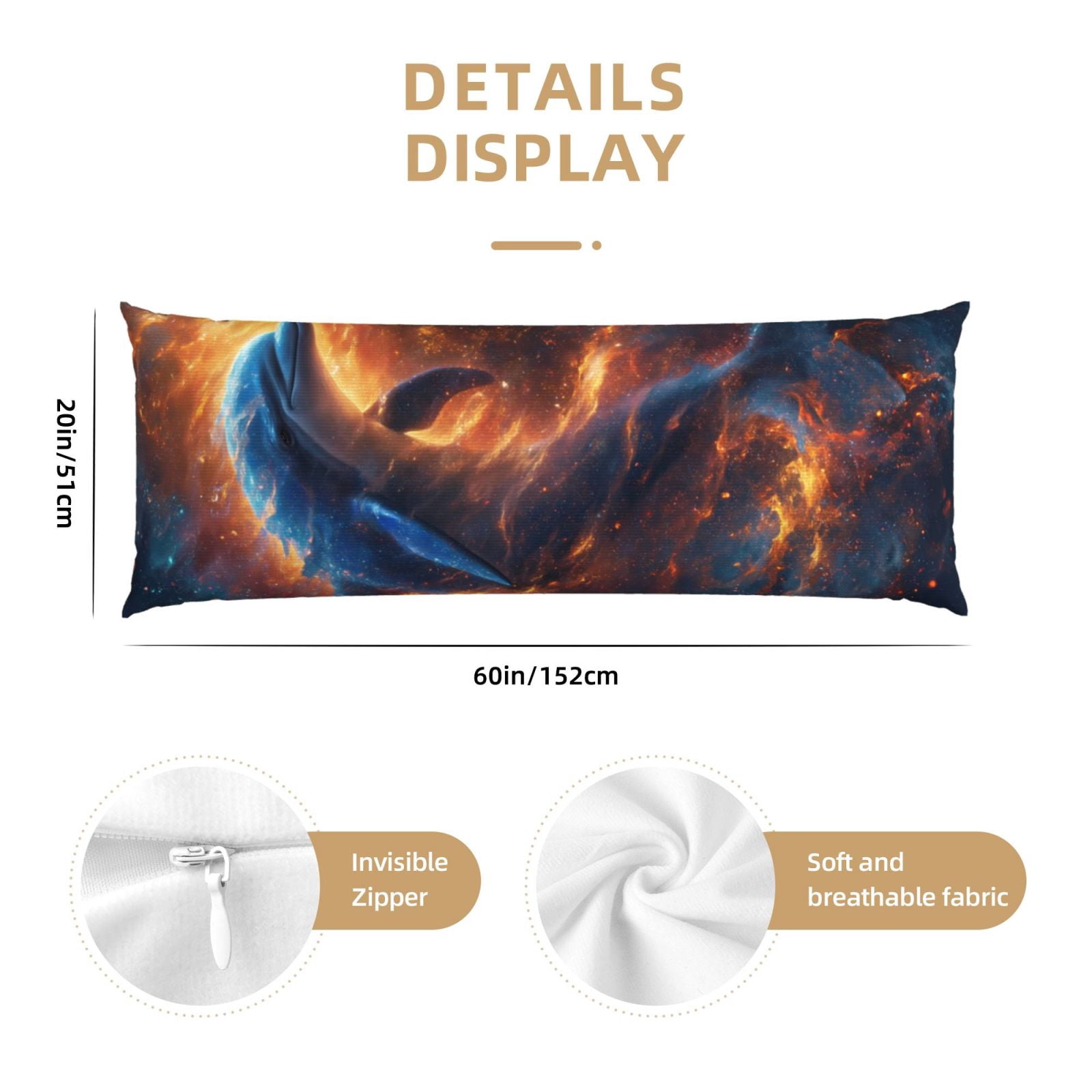 Naloa Cool Dolphin Super Soft 20x60 Body Pillow Case,Long Side Hidden Zipper（PILLOWS ARE NOT INCLUDED）