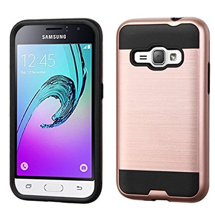 Samsung Galaxy Luna, Express 3, Amp 2, J1 2016 Case - Wydan Brushed Metal Texture Slim Hybrid Shockproof Impact Resistant Phone Case Cover Rose Gold on (Best Phone Dj App)