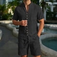 thumbnail image 2 of JAJAHO Mens Shorts Set Lightweight Linen Summer 2 Piece Outfits Breathable Short Sleeve Solid Color V Neck Shirt And Shorts Casual Beach Clothes Stylish Outfit, 2 of 4