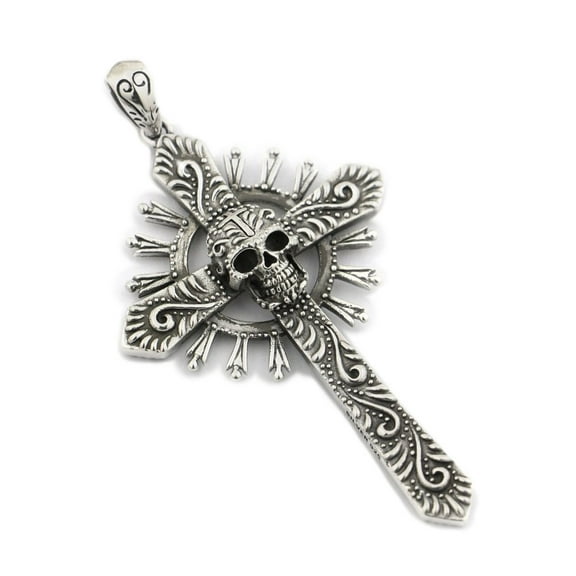 LINSION Pendants Skull Cross 925 Sterling Silver Biker Punk Jewelry TA81