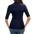 thumbnail image 2 of CARCOS Women Mock Turtleneck Half Sleeve Cute Plain Tee Shirt Slim Fitted Top Navy, Medium, 2 of 6