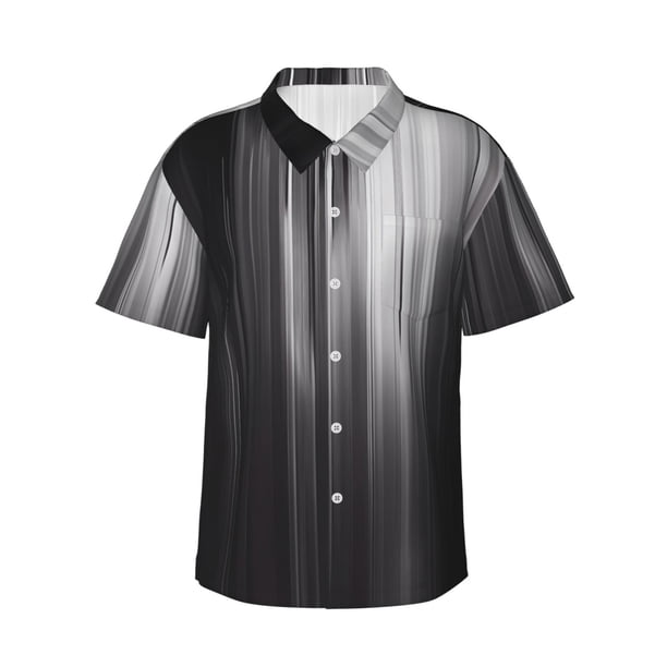Balery Monochrome Abstract Lines Camisas hawaianas de manga corta para hombre, camisas playeras de corte holgado, camisas de vacaciones con botones,Medium