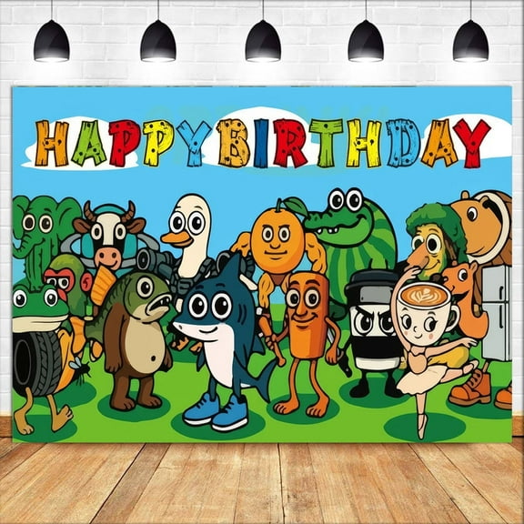 Cartoon Brainrot Tralalero Tralala Birthday Backdrop Banner Party Supplies Happy Birthday Party Decorations 35''×30''