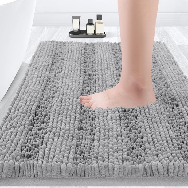 Alfombra de baño ACCUMTEK a rayas gris claro 90x60 cm Chenille