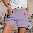 thumbnail image 5 of LEKODE Linen Bermuda Shorts for Women Knee Length Cotton Gauze Short Drawstring Elastic Waist Casual Shorts with Pockets Purple 2XL, 5 of 7