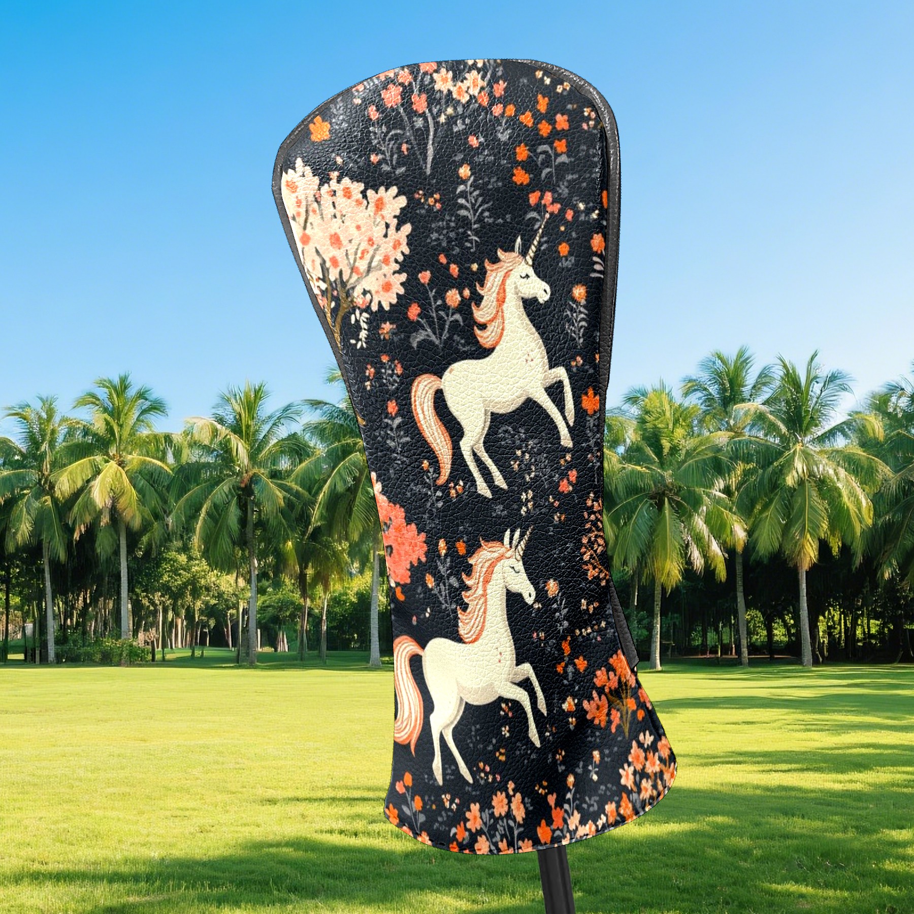 Golf Head Covers Cute Horse Pattern for Driver, Wood & Hybrid, Premium Waterproof PU Leather with Plush Lining, Animal Golf Gifts