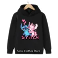 thumbnail image 4 of Sudadera con capucha de Disney Stitch para niñas y niños, ropa de dibujos animados, sudadera de Lilo Stitch, manga, informal, años 90, 4 of 5