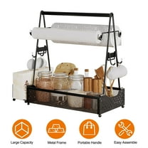 Moclever Utensil Caddy with Paper Holder, Rustproof Metal Grill Caddy for Outdoor Picnic Barbecue Camping, 14.76x6.69x14.96in