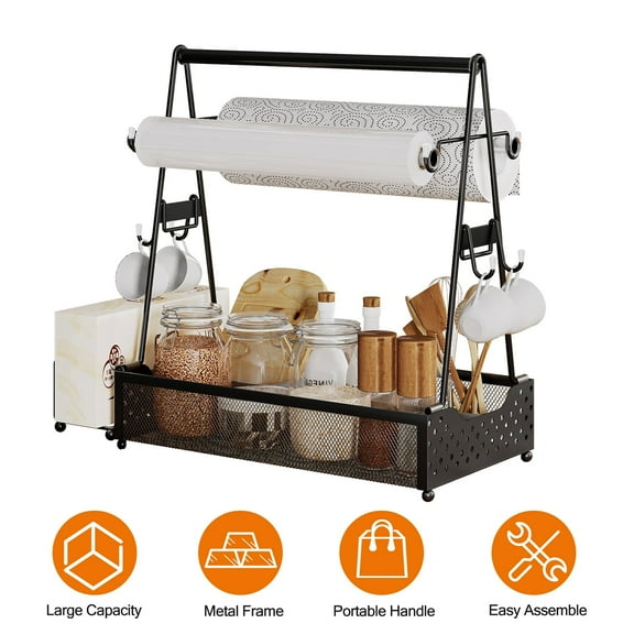 Moclever Utensil Caddy with Paper Holder, Rustproof Metal Grill Caddy for Outdoor Picnic Barbecue Camping, 14.76x6.69x14.96in