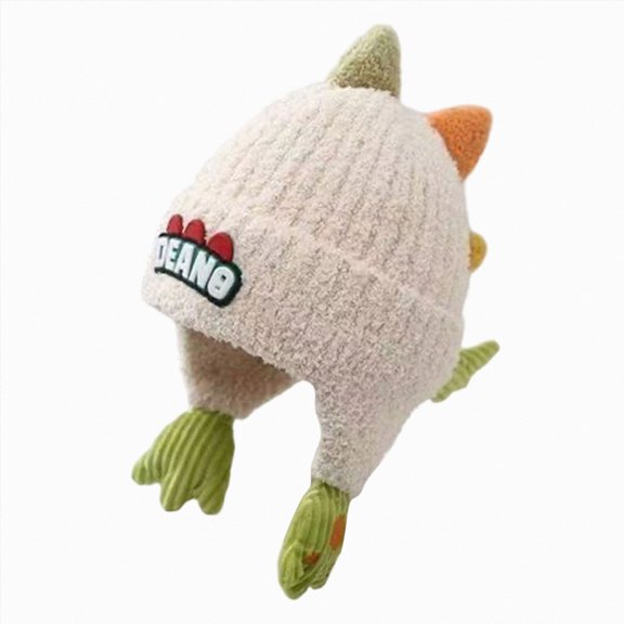 KPOPLK Baby Beanie Toddler Infant Winter Dinosaur Hats Knit Warm Caps for Boys Girls(1-4Years,Beige)