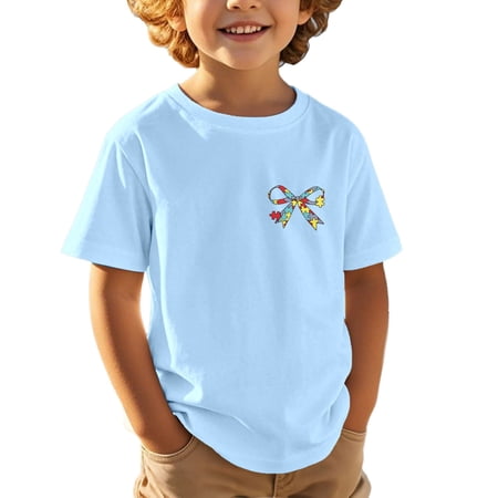 Rhuody Summer Tops For Boys Crewneck Short Sleeve Cartoon Graphic For Kids Tee Shirt For Children Blouse Cute Wear Light Blue 5-6 Years