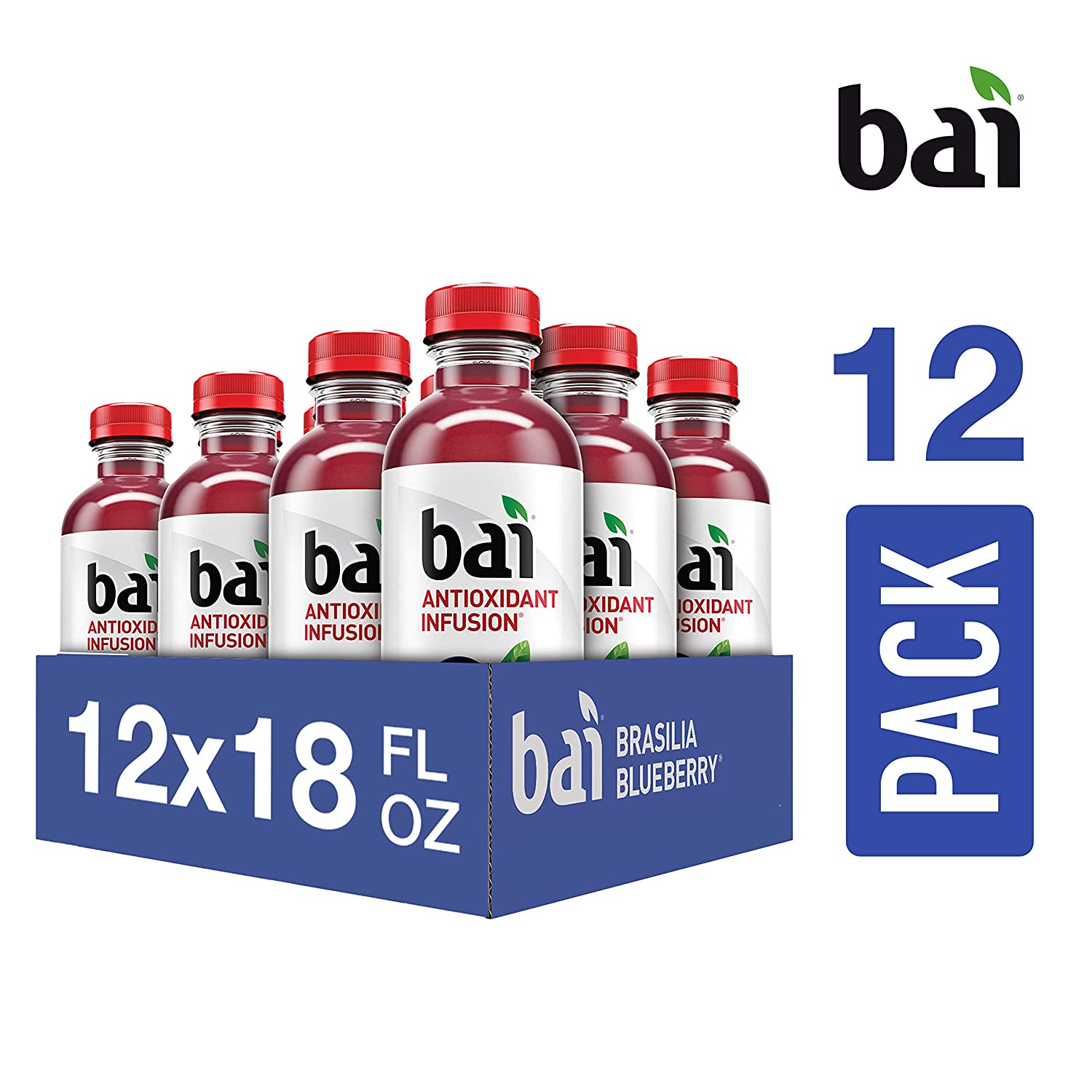Bai Flavored Water, Brasilia Blueberry, Antioxidant Infused Drinks, 18 Fluid Ounce Bottles, 12 Count Brasilia Blueberry 18 Fl Oz (Pack of 12)