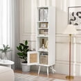 thumbnail image 4 of Costway Rattan Storage Cabinet Freestanding Slim Organizer Wood Display Rack Living Room White, 4 of 10