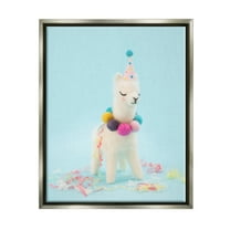 Stupell Pastel Llama Party Hat Celebration Animals & Insects Photography Gray Floater Framed Art Print Wall Art