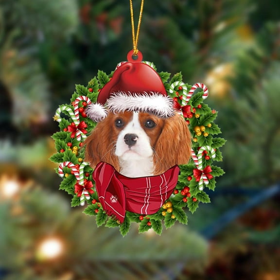 Acrylic 2D FLAT Cavalier King Charles Spaniel 1-Xmas Bandana Hanging Ornament