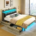 thumbnail image 2 of Greenstell Queen Bed with Headboard and Charging Station, Upholstered bed with 4 Drawers and RGB LED Lights,Black, 2 of 9