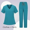 thumbnail image 2 of Women's Scrub Sets, Modern V-Neck Scrub Top & Jogger Scrub Pants with Multi Pockets Professionals Soft Stretch Medical Nursing Uniforms Set (Turquoise), 2 of 3