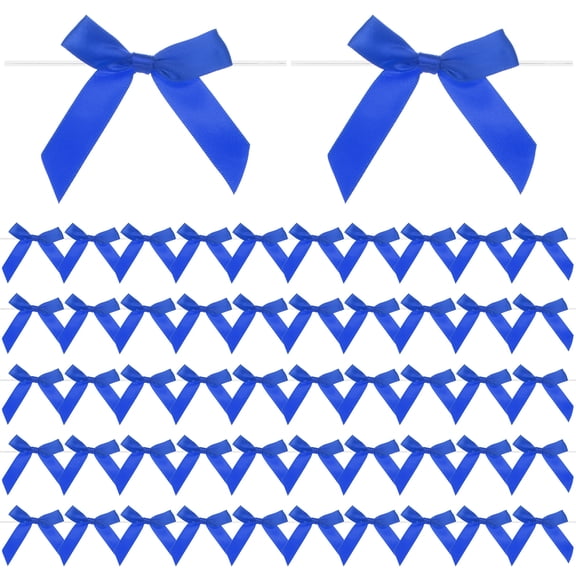 Uxcell 50-Pack Satin Ribbon Twist Tie Bows, 2.4x2.8 Inch Bow Twist Ties for Craft DIY/Baked Goods [Blue]