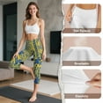 thumbnail image 7 of SCRAWLGOD Polynesia Hibiscus Blue Yellow Women's Capri Leggings with Pockets, High Waisted Stretch 3/4 Yoga Pants with Tummy Control, Lounge Tights for Workout Running Gym, XS, 7 of 7