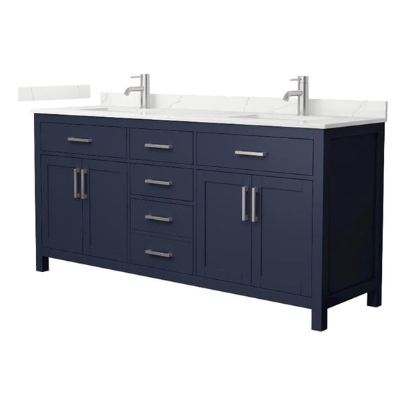 Beckett 72" Dark Blue Double Vanity & Giotto Quartz Top (1-Hole) & Nickel Trim