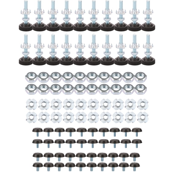 60 Pcs Adjustable Furniture Feet Screw on Furniture Feet Height Adjusters Rustproof Table Leg Levelers with Nuts for Cabinet Wardrobe Shelves