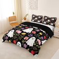 thumbnail image 3 of Homewish Halloween Ghost Duvet Cover Queen for Kids Girls, Wildlife Autumn Floral Queen Bedding, Black Reversible, 3-Piece, 1 Duvet Cover and 2 Pillowcases, 3 of 6