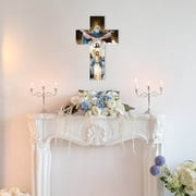 Wall Cross, Hand-Carfted Catholic Crucifix,Wooden Religious Cross ,Wall Hanging Art Rustic Decor Wall Cross for Home Garden Living Room Bedroom