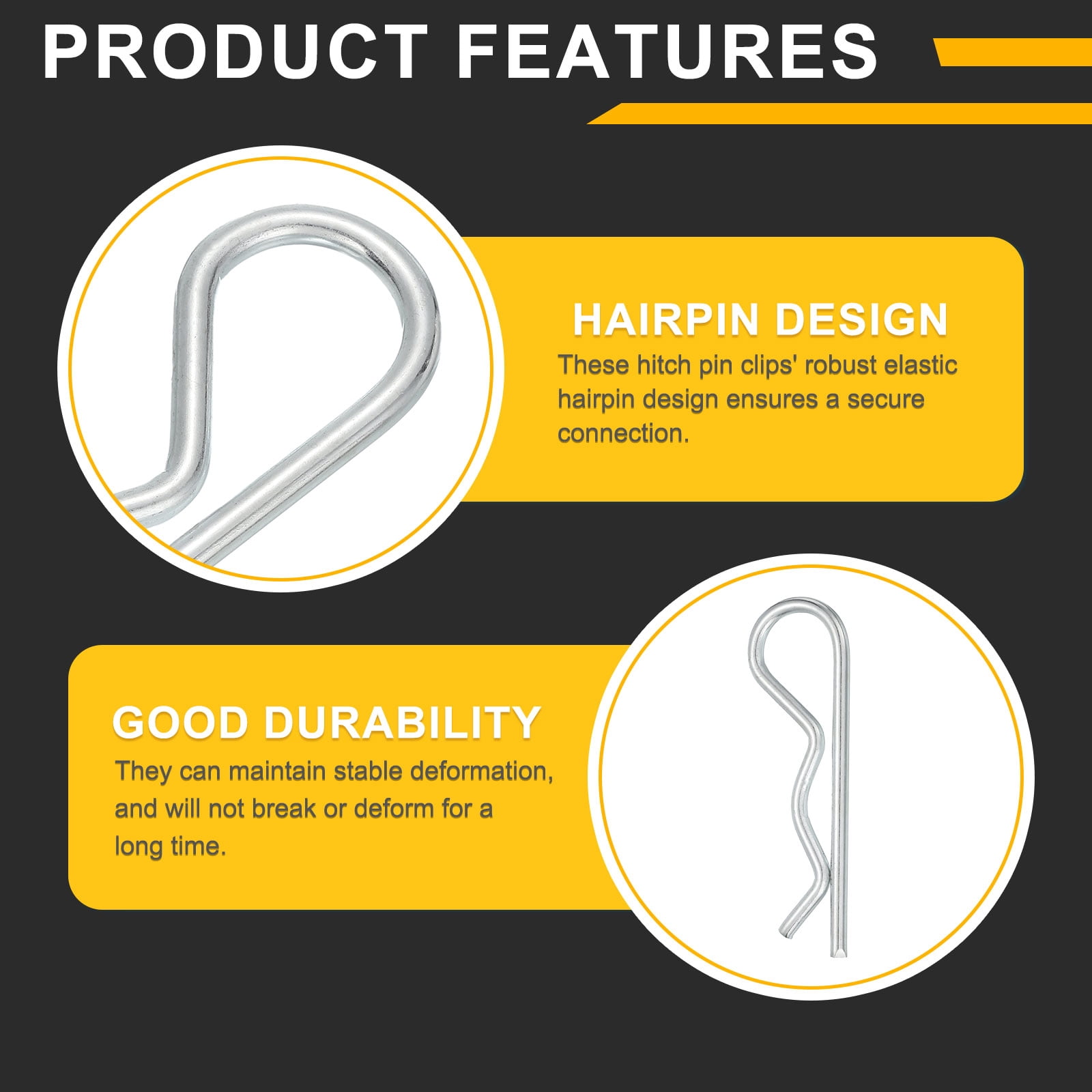 Uxcell 6 Pcs Hitch Pin Clip, 6mm x 120mm R Clips Carbon Steel Retaining Wire Hair Pins Cotter Pin Assortment Kit Clips for Trailer Tractors Mower Carts Truck Pin Clip, Silver