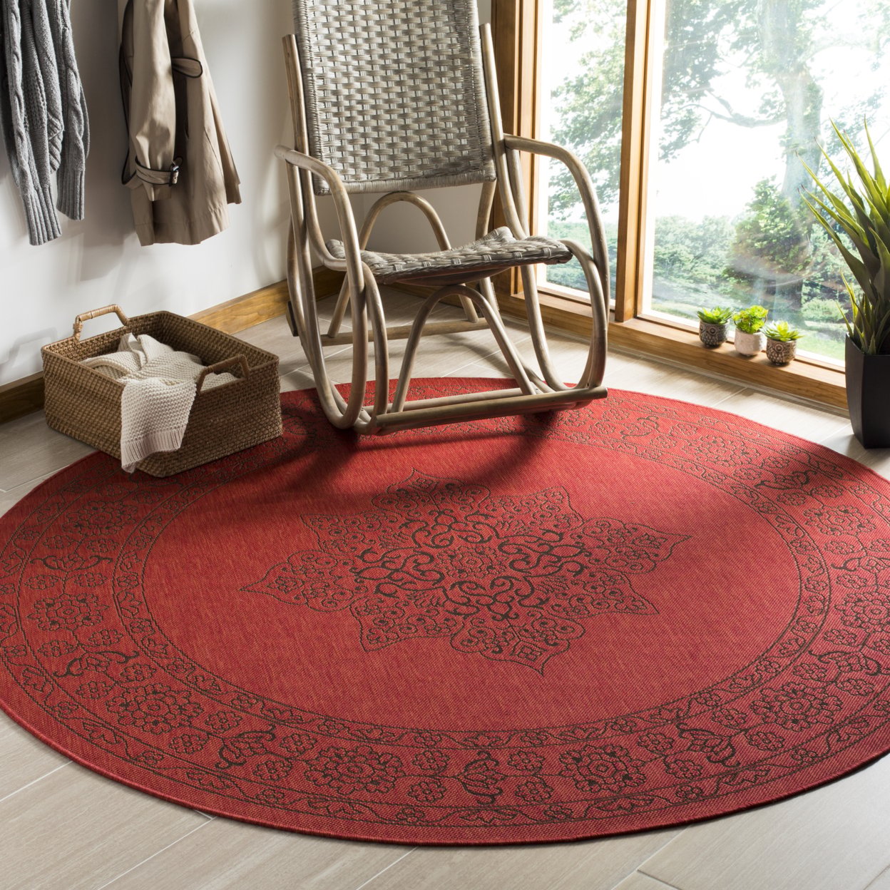 thumbnail image 2 of SAFAVIEH Outdoor CY6232-303 Courtyard Red / Chocolate Rug, 2 of 10