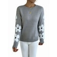 thumbnail image 3 of Female Floral Pattern Crewneck Long Sleeve Drop Shoulder Sweaters Pullover Tops Light Gray XL, 3 of 9