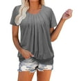 thumbnail image 2 of Teissuly Fashion Ruched Round Neck Blouse Tees For Women Solid Color Loose Short Sleeve Tops Summer Classic T-Shirt, 2 of 7