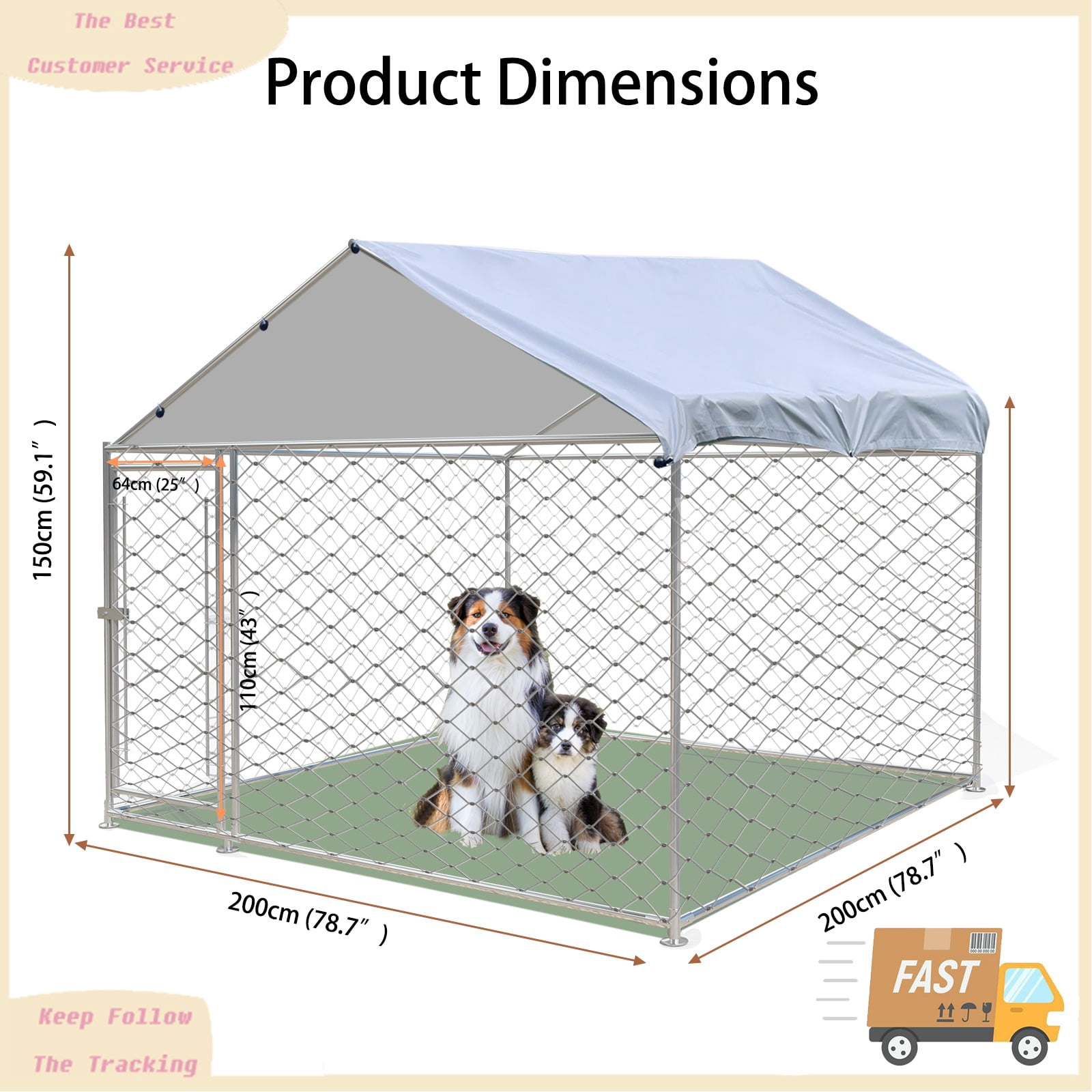 Caulitar Metal Pet Dog Run House Outdoor Kennel Shade Cage Enclosure with Cover Playpen