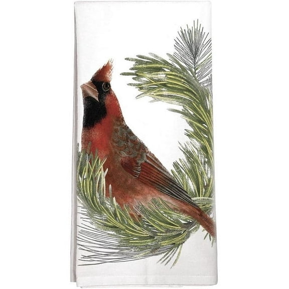 Cardinal on Pine Branch Cotton Flour Sack Dish Towel