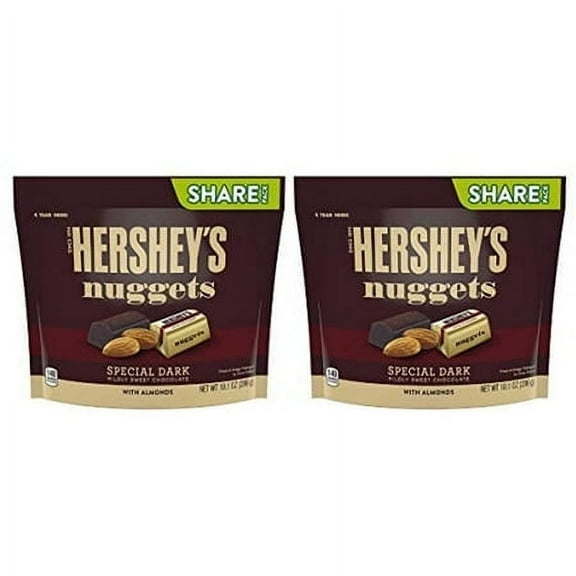 Special Dark Chocolate, Hershey’S Nuggets Share Size Dark Chocolate, Mildly Sweet With Almonds, Ideal Snacks To Satisfy Kids And Adults Sweet Tooth, 2 Packs Of 10.1 Oz