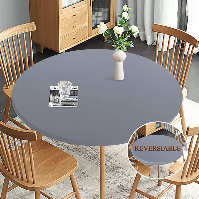 LAICAIW Nappe Ronde Ajustée, Nappe Réversible Imperméable et Résistante aux Taches avec Élastique Extensible, Housse de Table Facile à Nettoyer pour Usage Extérieur/intérieur, Convient aux Tables Rondes jusqu'à 40 Pouces-44 Pouces de Diamètre, Gris