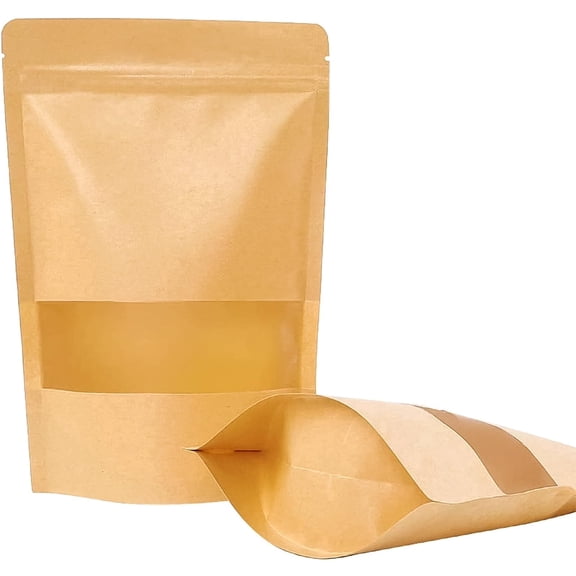 TAVENE 72pcs 5.9x8.6 Inches Kraft Paper Resealable Bags with Window, Stand Up Pouches, Ziplock Coffee Pouches Food Packaging Bags for Small Business