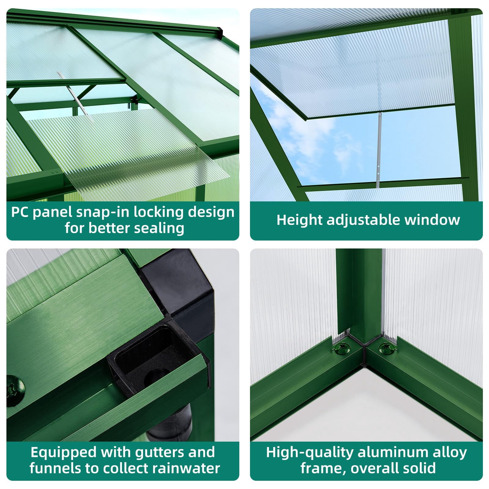 Luku 6x10 FT Walk-In Greenhouse, Heavy Duty Aluminum Frame & PET Panels, Outdoor Garden Greenhouse with Drainage System