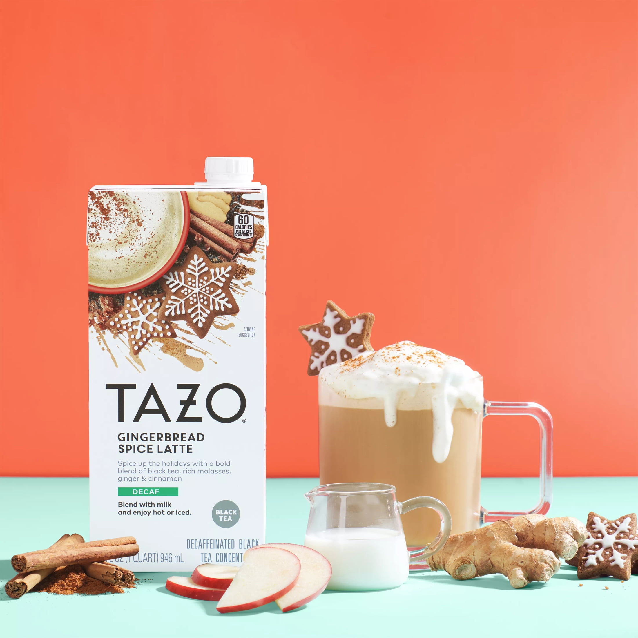 ここtea TAZO Gingerbread Spice Latte Tea Concentrate, Decaffeinated, Black