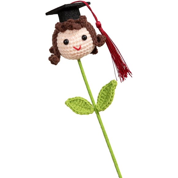 Ramo de graduación hecho a mano con ganchillo - Figurita de niño/niña/perro de recuerdo para graduados, profesores, amantes de las mascotas | Regalo de hilo ecológico para celebraciones académicas