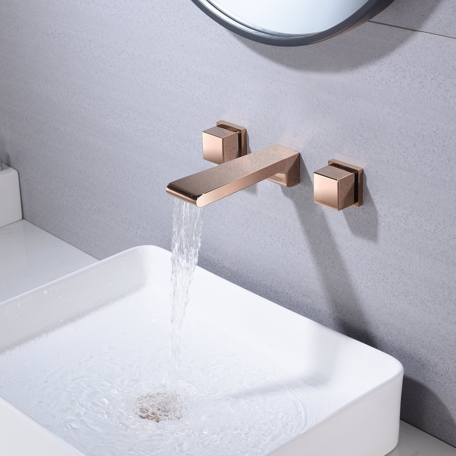 Grolta waterfall Rose gold wall mount Dual Handle Bathroom Sink