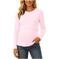 thumbnail image 2 of Neewe Women's Cotton Blend Solid Color Crew Neck Long Sleeve Maternity T-Shirt Top Pregnancy Shirt, 2 of 8