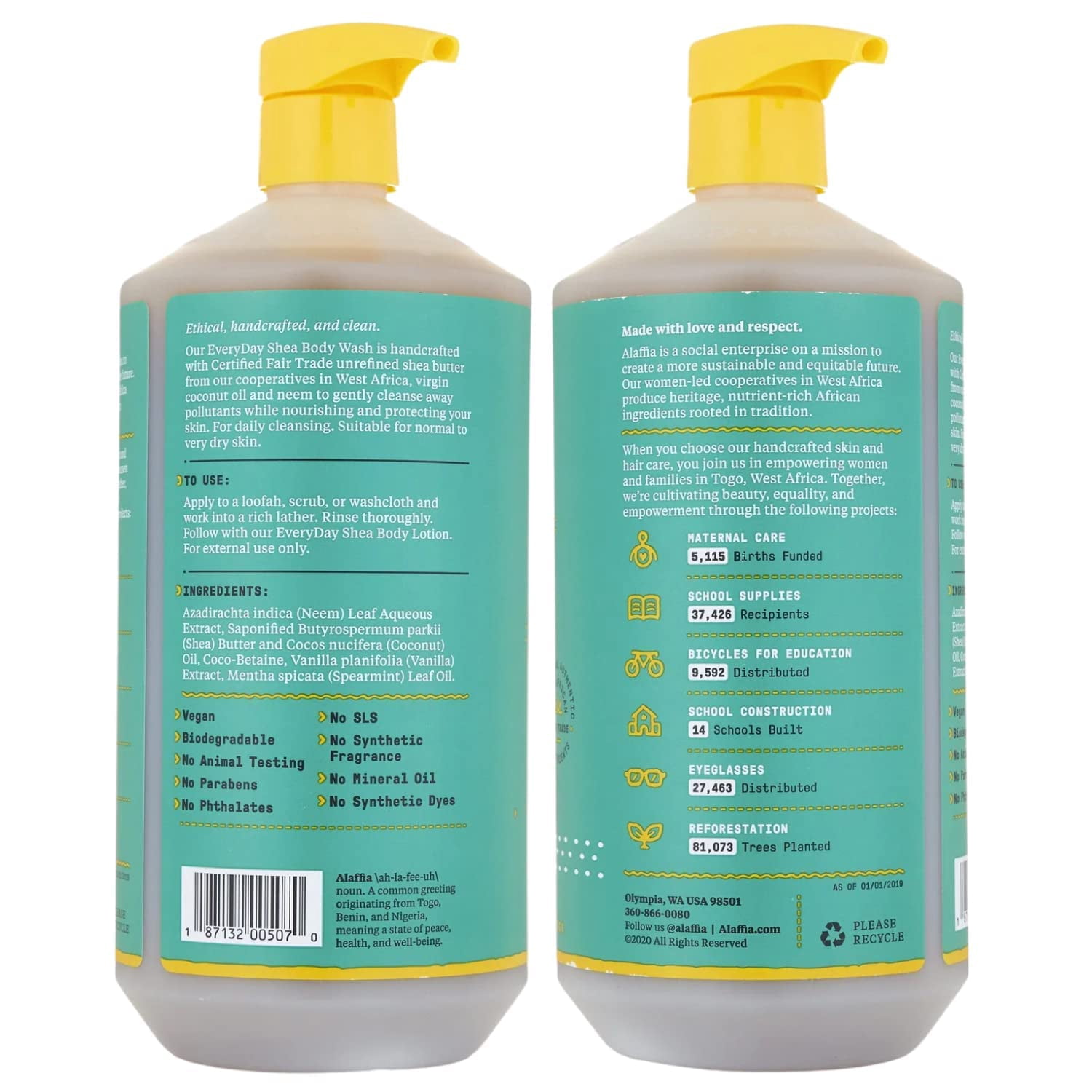 Alaffia EveryDay Shea Body Wash, Vanilla Mint 32 fl oz - 2 Pack