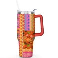 thumbnail image 2 of 40oz Pioneer Patchwork Tumbler with Handle Lid and Straw,Bohemian Style Stitching Colorful Floral Vintage Tumblers Gifts for Women Girls Men Adults（Red）, 2 of 7