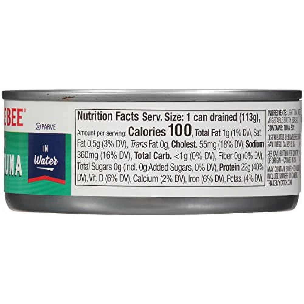 Bumble Bee Chunk Light Tuna in Water, 5 oz Cans (Pack of 48) - Wild Caught Tuna - 22g Protein per Serving - Non-GMO Project Verified, Gluten Free, Kosher - Great for Tuna Salad and Recipes, Green