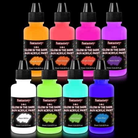 Fantastory Glow in the Dark Paint,0.8OZ 8 Bright Neon Colors Glow Acrylic Paints,Waterproof Blacklight Paint