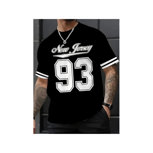 Graphic Print Casual T-Shirt New Jersey Graphic Print Men's Casual T-Shirt Crew Neck Short Sleeve Polyester Blend Machine Washable Perfect for Summer Sports Leisure