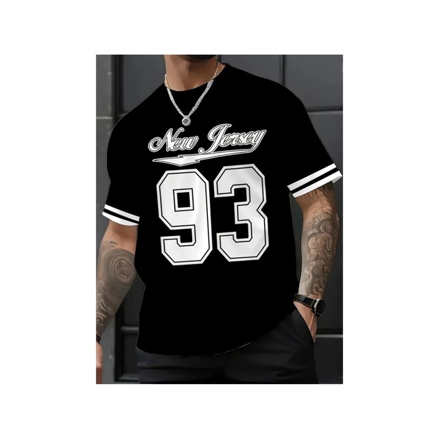 Graphic Print Casual T-Shirt New Jersey Graphic Print Men's Casual T-Shirt Crew Neck Short Sleeve Polyester Blend Machine Washable Perfect for Summer Sports Leisure