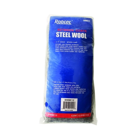 Robtec Steel Wool, Medium Fine, Grade #0, Pack of 12