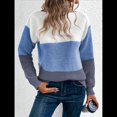 thumbnail image 4 of Suéter Informal de Cuello Redondo, Acanalado, de Punto con Bloques de Color, Hombros Caídos y Larga para Mujer, Otoño e Invierno. Azul XXXL, 4 of 9